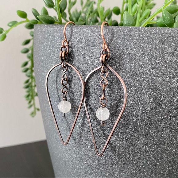 Handcrafted Rose Quartz Copper Dangle Earrings - Picture 5 of 6